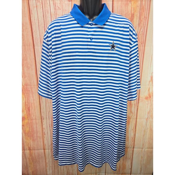 Dallas Cowboys Nike Golf Dri-Fit Blue & White Striped Polo Shirt 3XL - Picture 1 of 10